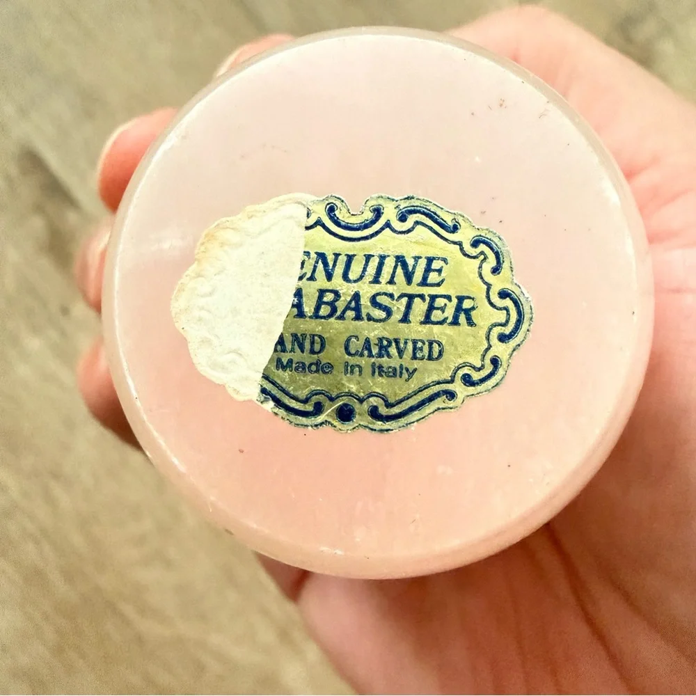 Vtg Genuine Alabaster Hand Carved Painted Made‎ In Italy Pink Floral Trinket Box